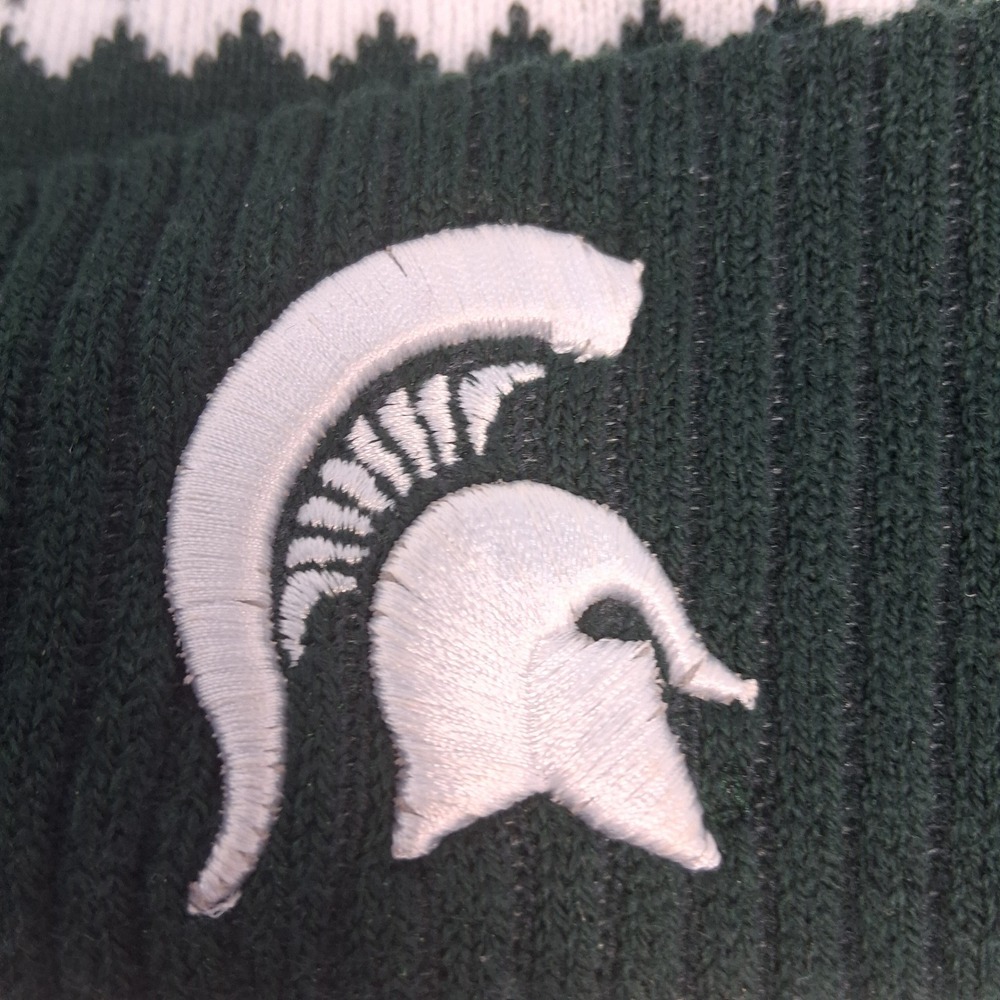 Michigan State Spartans Knit Beanie Pom Hat Top of the World Green White S Logo - Picture 6 of 8